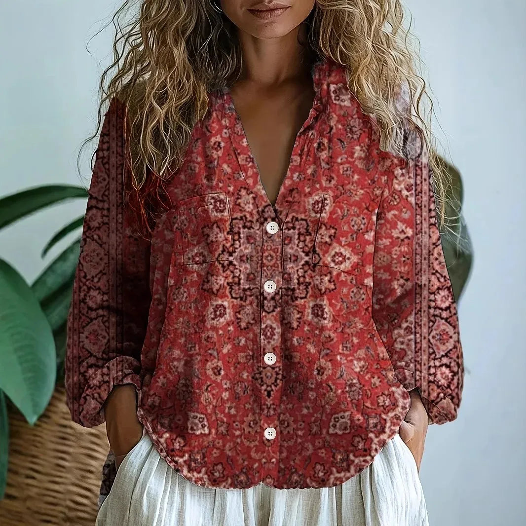 Petra™ | Women's Embroidered V-Neck Long Sleeve Blouse