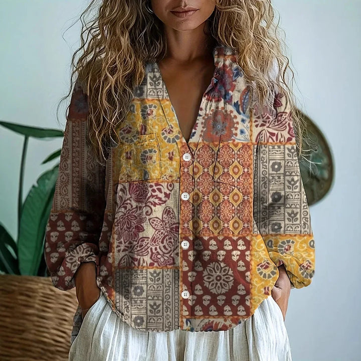 Petra™ | Women's Embroidered V-Neck Long Sleeve Blouse