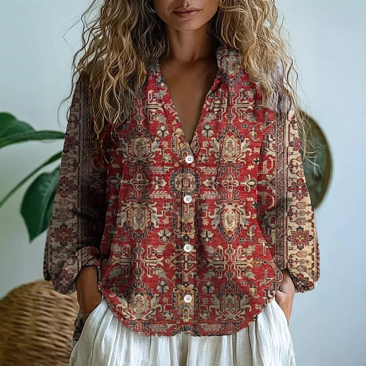 Petra™ | Women's Embroidered V-Neck Long Sleeve Blouse
