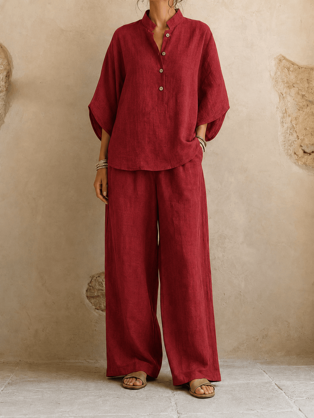 Maribel | Linen Batwing Sleeves and Wide-Leg Pants