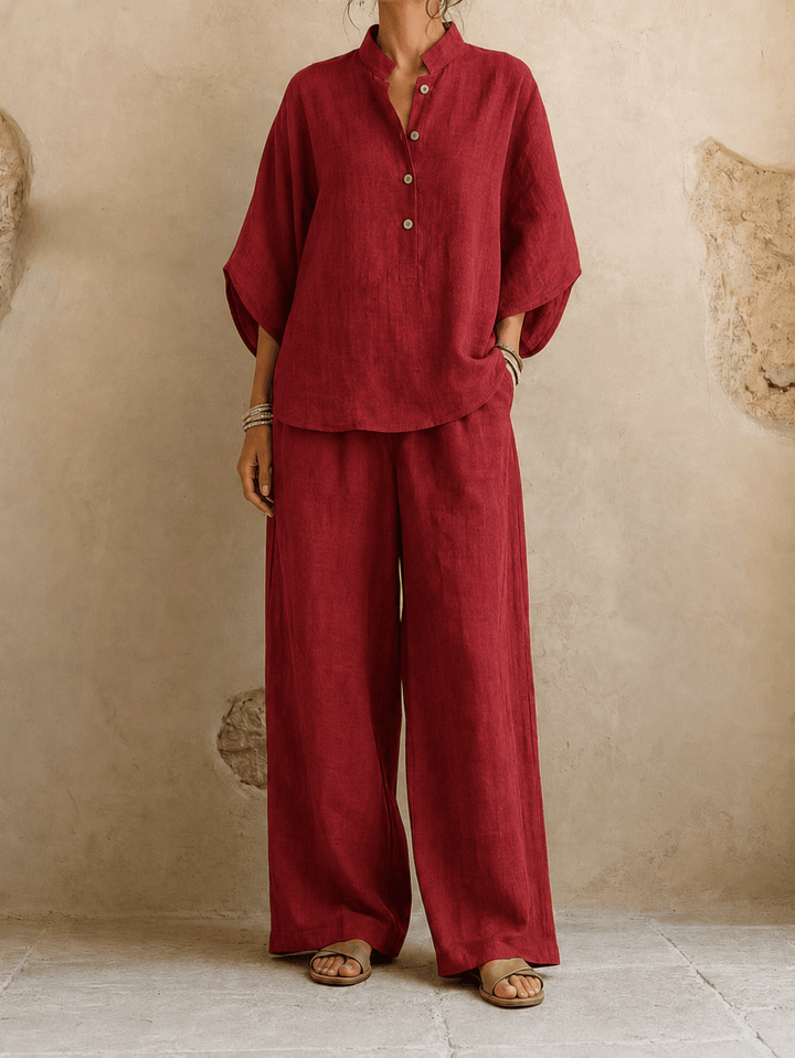 Maribel | Linen Batwing Sleeves and Wide-Leg Pants