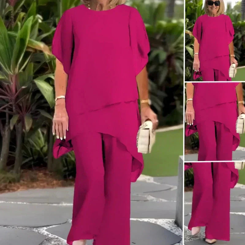 Suit with draped palazzo pants