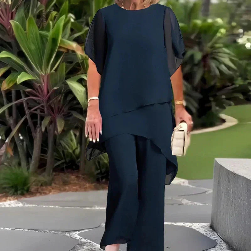 Suit with draped palazzo pants