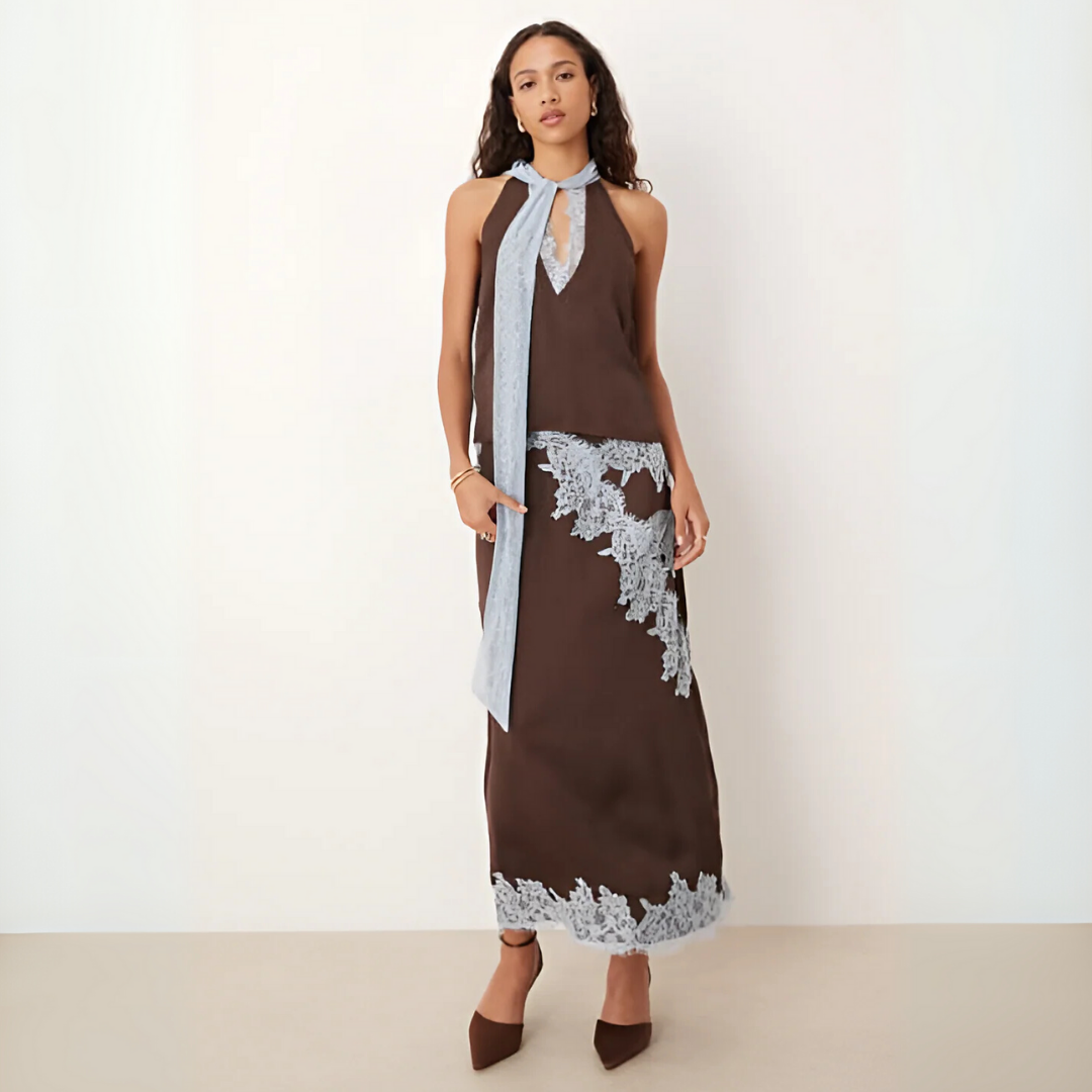 Mabel™ | Elegant Lace Panel Top & Skirt Set