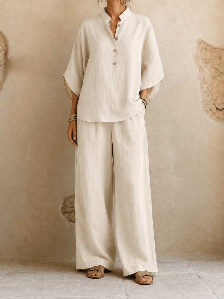 Maribel | Linen Batwing Sleeves and Wide-Leg Pants
