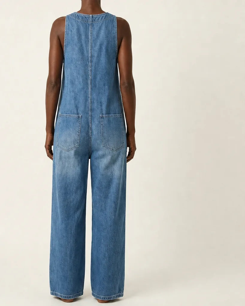 Liva | Button-Strap Denim Jumpsuit