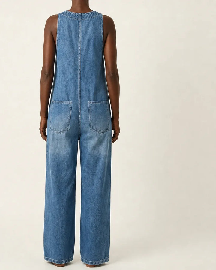 Liva | Button-Strap Denim Jumpsuit