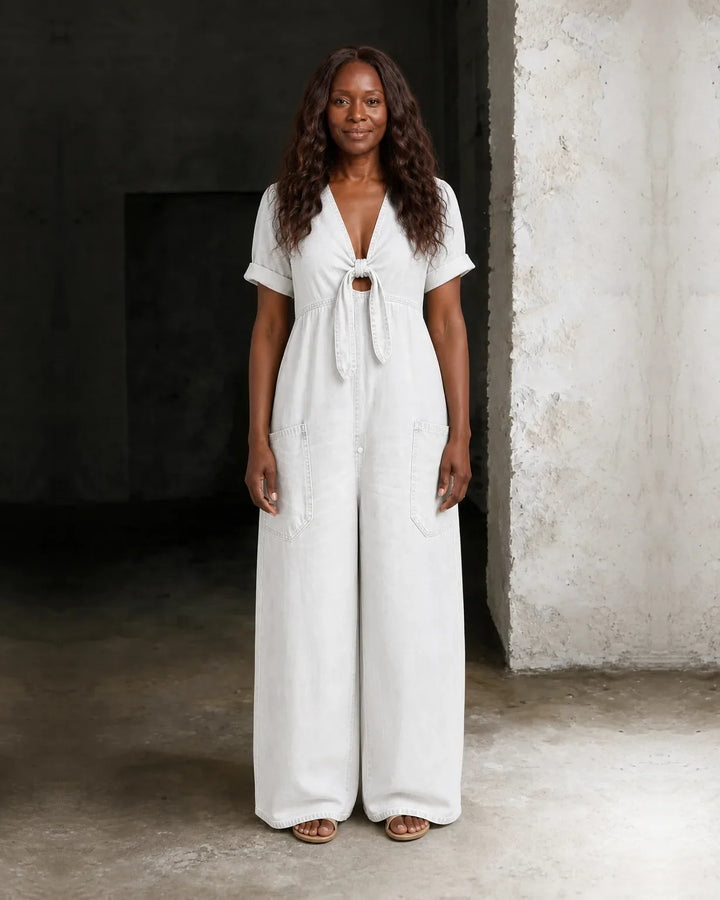 Brianna | Short V-Neck Short Sleeve Denim Overall