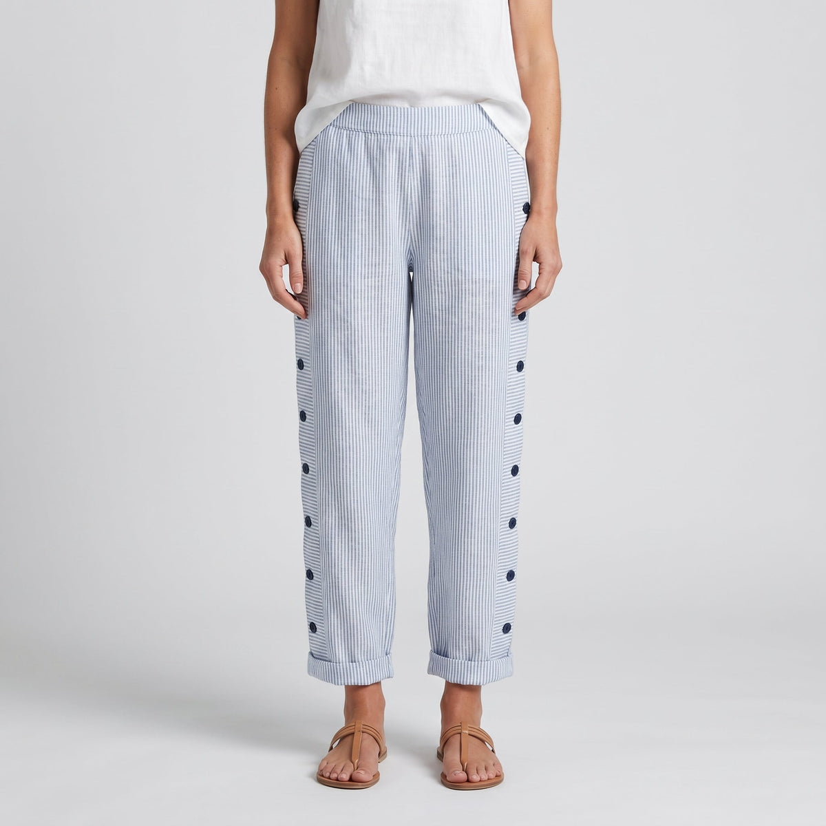 Tess | Striped Panel Button Trousers