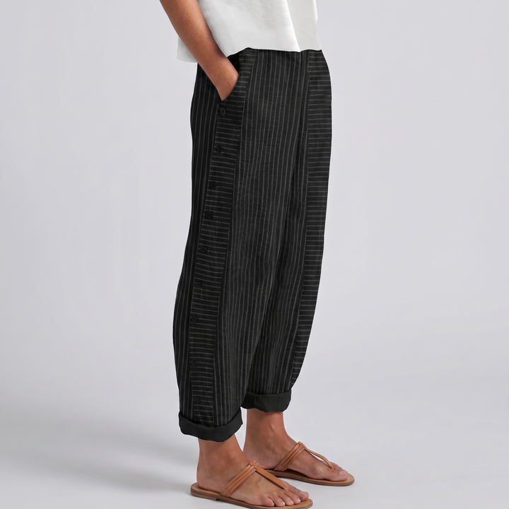 Tess | Striped Panel Button Trousers