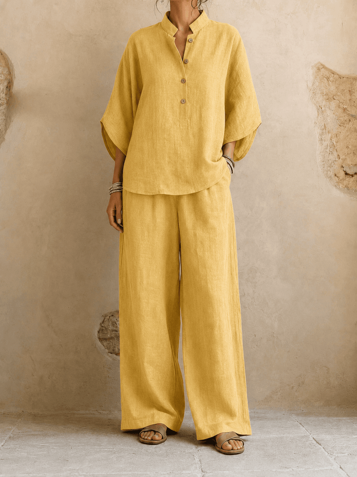 Maribel | Linen Batwing Sleeves and Wide-Leg Pants